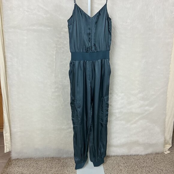 Cinq A Sept Blue Amia Satin Twill Cargo Jumpsuit L - Picture 1 of 7